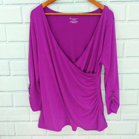 Lane Bryant Tops - Lane Bryant fuscia faux- wrap top 14/16